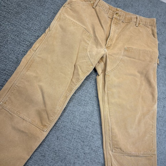 Vtg Carhartt 80s 90s Brown Canvas Double Knee Carpenter Pants Men 42x30* (40x27) - Picture 1 of 10
